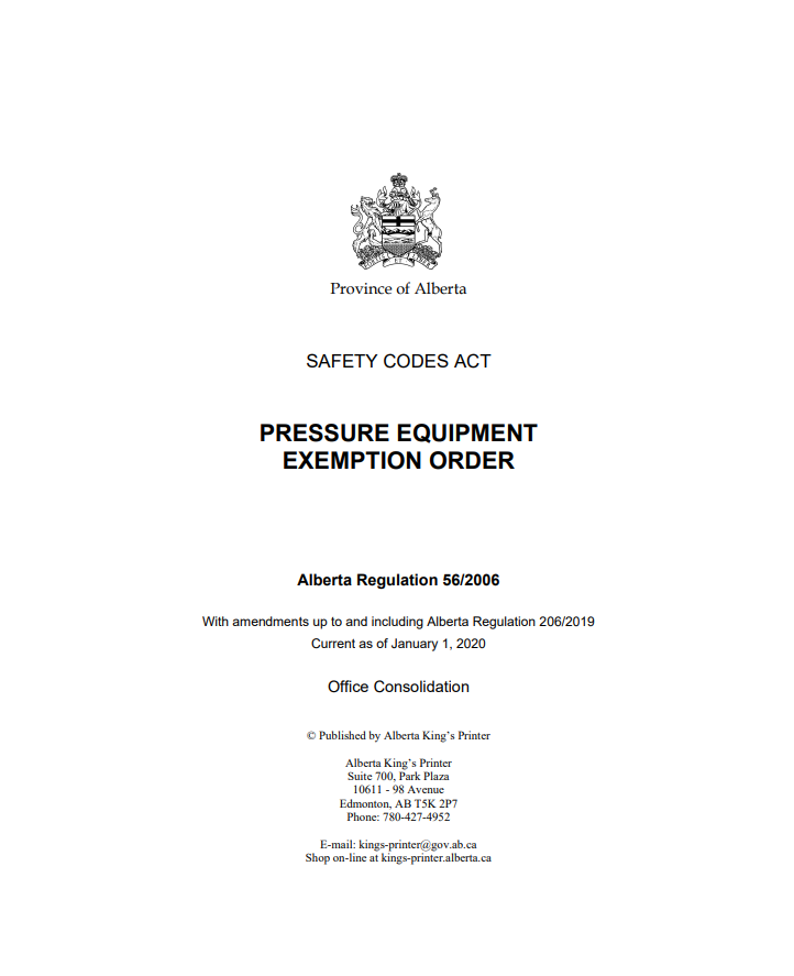 Pressure Equipment Exemption Order